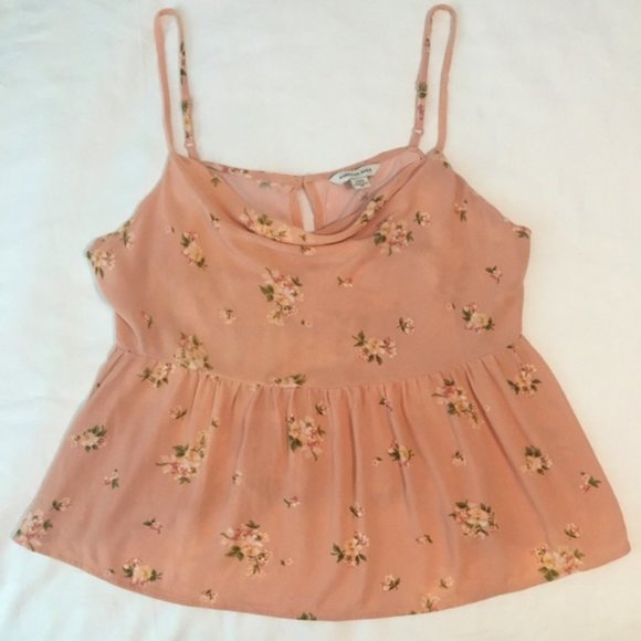 American Eagle Floral Crop Peplum Hem Cami Tank Large - Picture 2 of 2